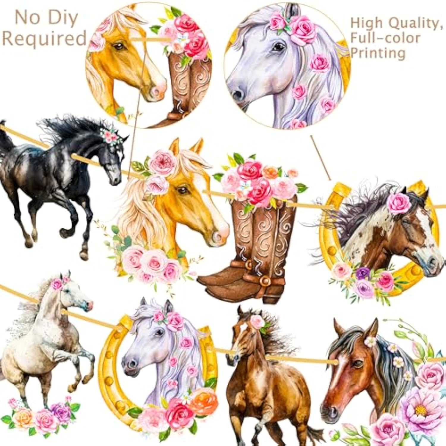 Pink Cowgirl Horse Birthday Banner 2Pcs - Western Party Decorations For Girls & Women - Double Sided, 70X19 Inches