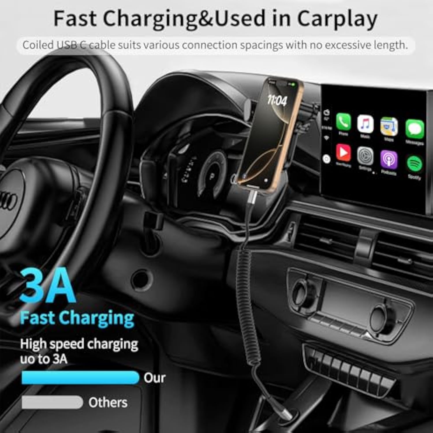 Coiled Usb C Cable 2 Pack, 3Ft Usb To Usb-C Cable For Car, Android Auto Coiled Usbc Carplay Cord, 3A Retractable Usb C Cord Fast Charging For Iphone 16 15 Pro Max, Samsung Galaxy S24 S23 S22 S21