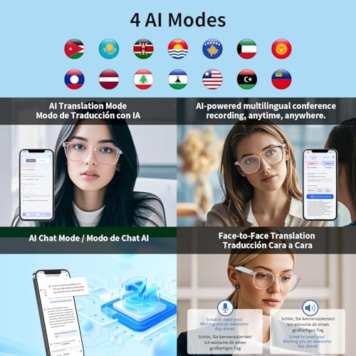 AI Smart Glasses for Women Men, Real-Time Translation(160+ Languages), AI Noise Reduction with Photochromic Lenses, Open-Ear Bluetooth Audio Glasses,