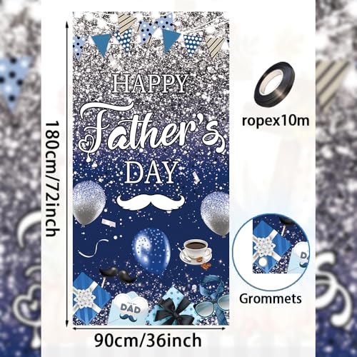 Happy Father's Day Door Cover Fathers Day Decorations Door Banner for Outdoor Indoor Home Yard Blue I Love Dad Party Supplies (36x72 inch (3x6FT))