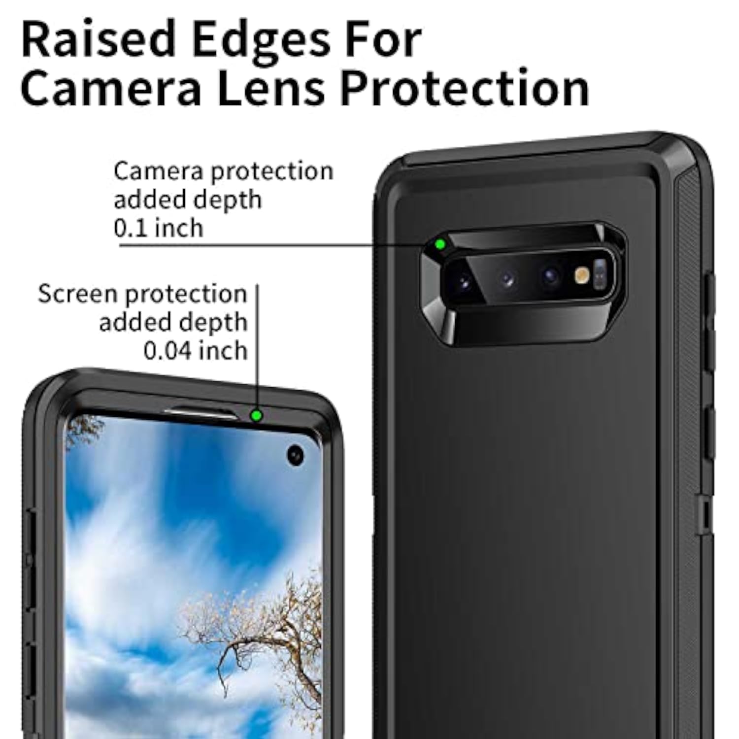 Heavy Duty Shockproof 3 Layers Full Body Protection Rugged Cover Case for Samsung Galaxy S10 Plus, Black