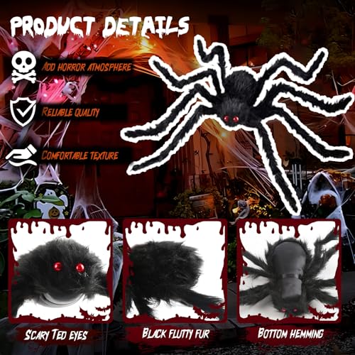 Halloween Decorations Giant Spider, 6.6 Ft Fake Halloween Decor Spiders Large, Furry Spiders for Outdoor Indoor Yard Home Costumes Party House Décor (1 Pack)