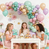 Pastel Green Pink And Purple Balloon Arch Garland Kit?164Pcs Tea Party Decorations For Girls Fairy Birthday Bridal Baby Shower Spring Garden Tea Party Decor With Teal Nude Metallic Gold Latex Balloons