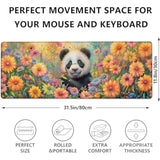 Cute Panda In Flower Field Gaming Mouse Pad, Colorful Floral Large Desk Mat For Computer, Extended Keyboard Laptop Mouse Pads 31.5×11.8In, Non Slip Rubber Mousepad For Office Decor