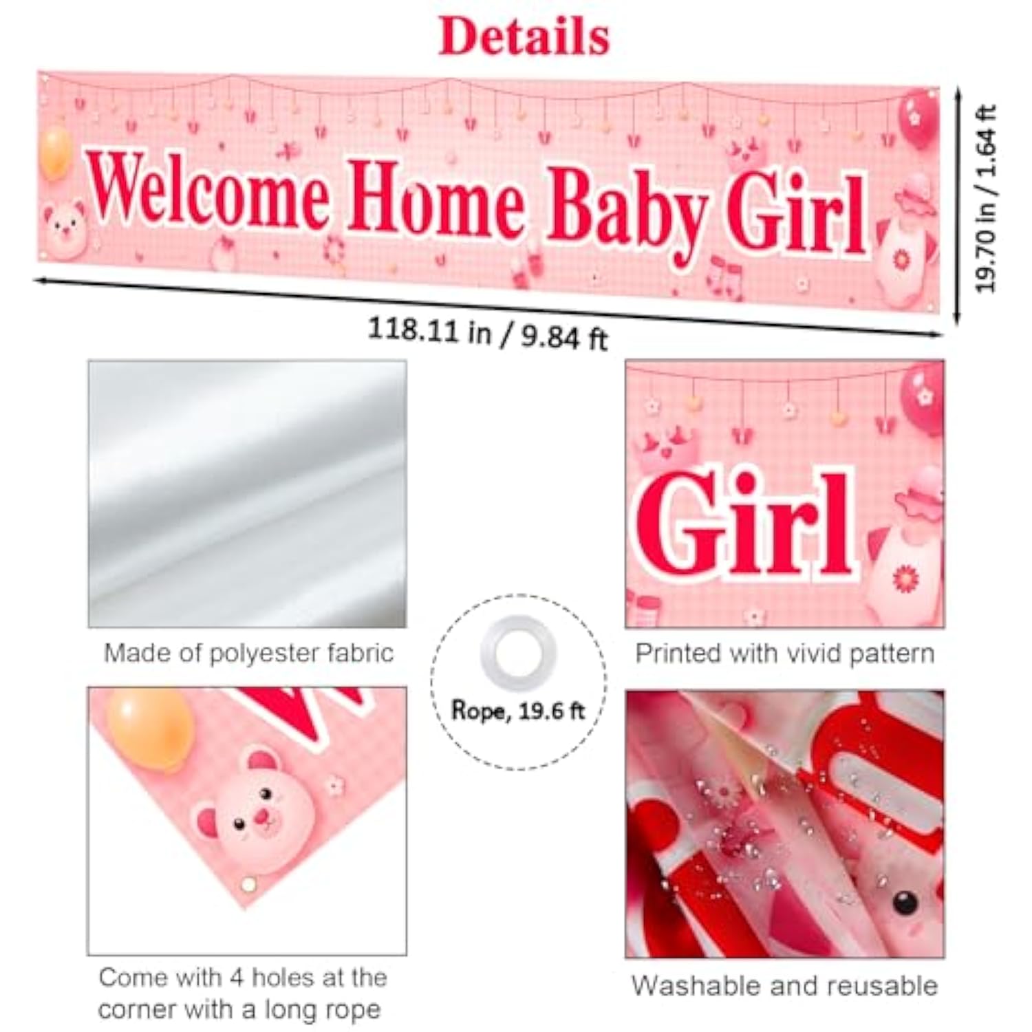 Welcome Home Baby Girl Yard Banner, Large It’S A Girl Baby Shower Banner, Pink Baby Shower Decorations For Girls, Gender Reveal Inside Outside Decoration