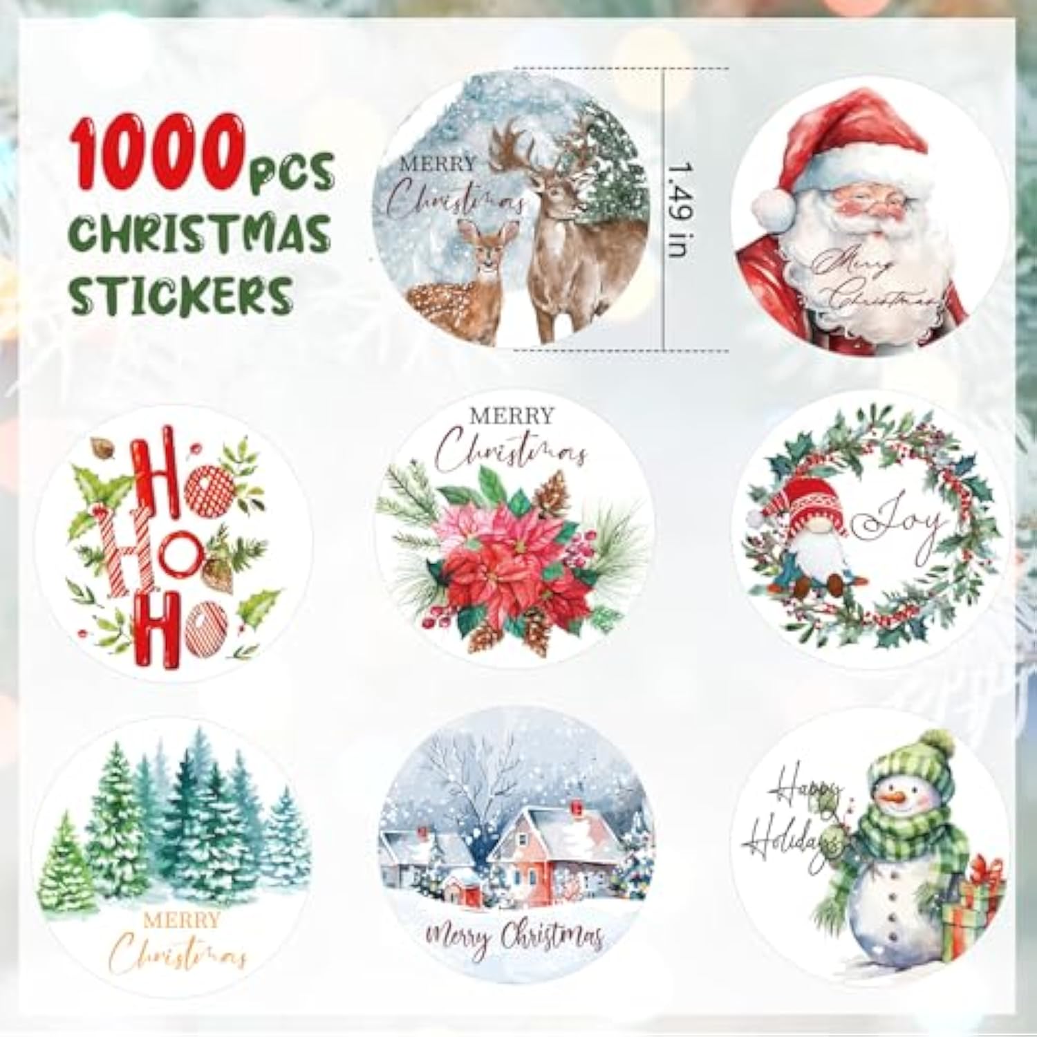 1000 Pcs Christmas Stickers For Envelopes,1.5 Inch Round Christmas Stickers For Crafts,Xmas Envelope Seal Cards Gift Stickers,8 Designs