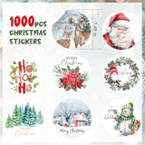 1000 Pcs Christmas Stickers For Envelopes,1.5 Inch Round Christmas Stickers For Crafts,Xmas Envelope Seal Cards Gift Stickers,8 Designs