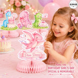 12 Pcs Pink Dinosaur Birthday Honeycomb Centerpieces for Girls