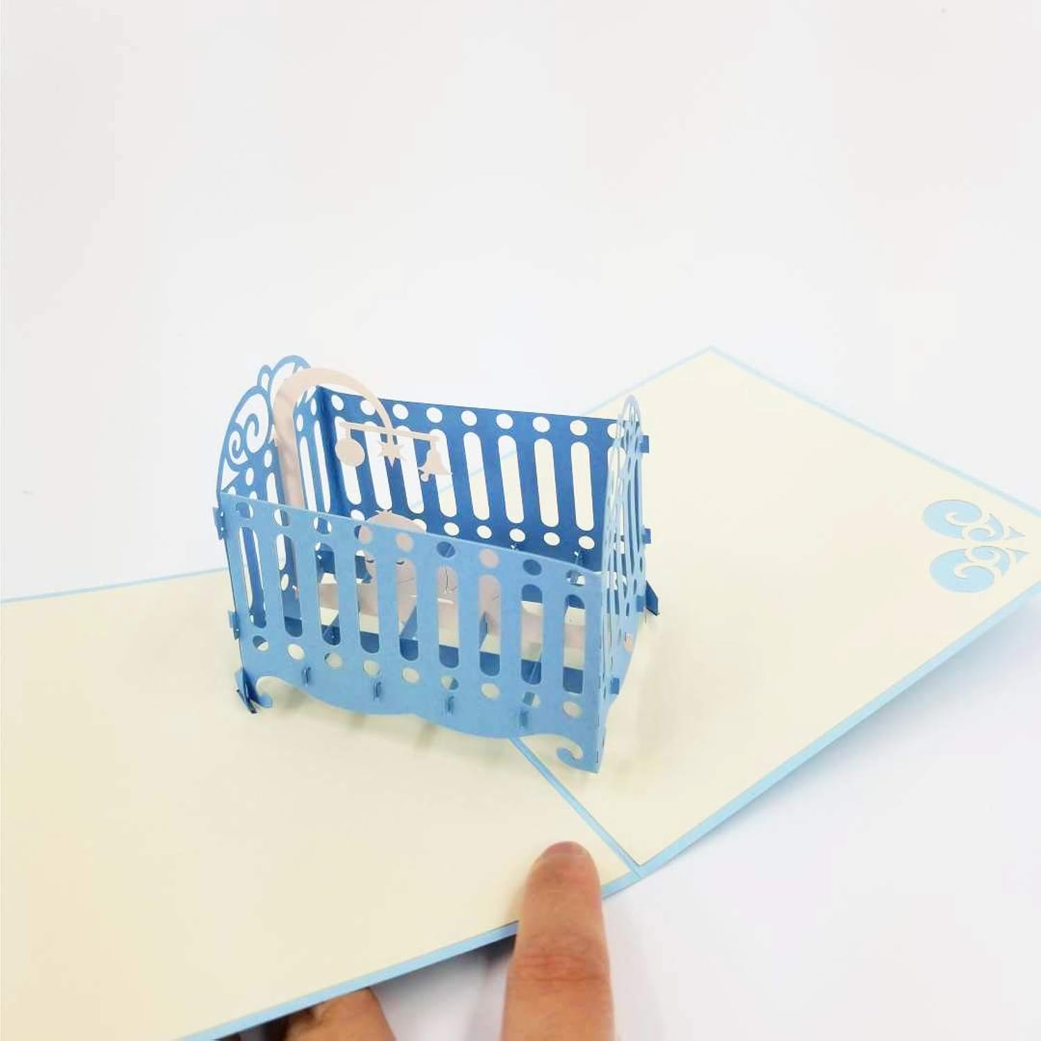 New Baby Card - Baby Shower Card, Baby Shower Greeting Card, New Baby Pop Up Card, Baby Shower Pop Up Card, Baby Crib Card Baby Crib Pop Up Card (Blue)
