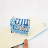 New Baby Card - Baby Shower Card, Baby Shower Greeting Card, New Baby Pop Up Card, Baby Shower Pop Up Card, Baby Crib Card Baby Crib Pop Up Card (Blue)