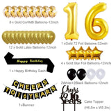 Gold 16Th Birthday Decorations Kit, Cheers To 16 Years Banner Balloons