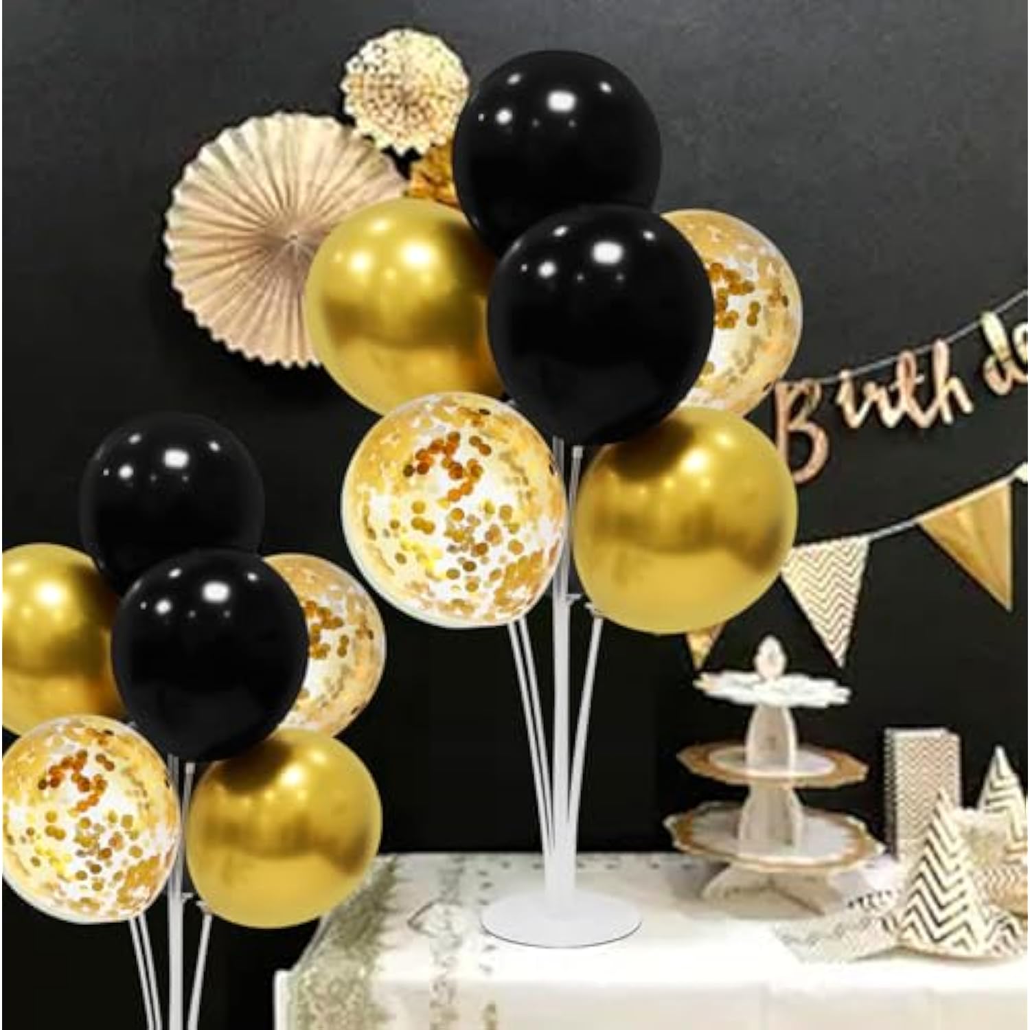4-Set Black and Gold Balloon Stand Centerpieces for Parties and Celebrations
