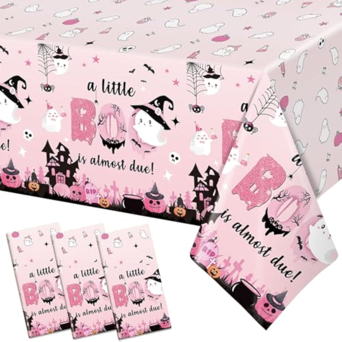 3Pcs A Little Boo Is Almost Due Decorations Pink Halloween Tablecloth Little Boo Baby Shower Decorations Girl For Halloween Baby Shower Decorations For Girl