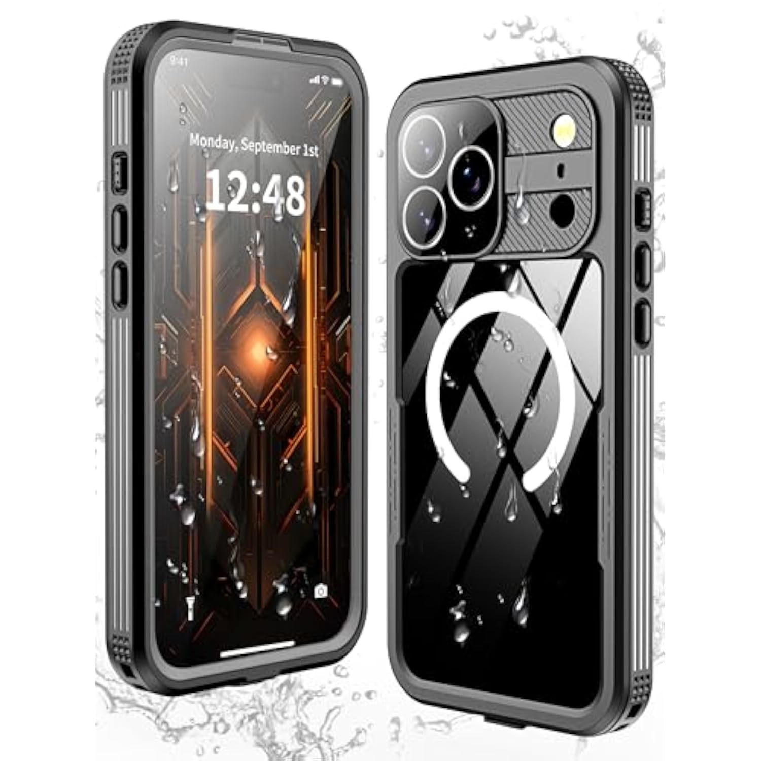 Magnetic For Iphone 17 Pro Max Case-Waterproof, Built-In Screen & Camera Protector-Ip68 Underwater Full Body 16Ft Military Dropproof Shockproof Case For 17 Pro Max 6.9''- Black