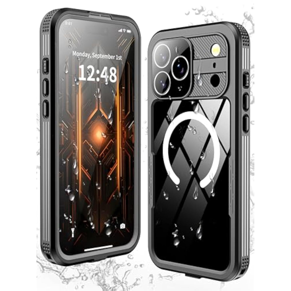 Magnetic For Iphone 17 Pro Max Case-Waterproof, Built-In Screen & Camera Protector-Ip68 Underwater Full Body 16Ft Military Dropproof Shockproof Case For 17 Pro Max 6.9''- Black