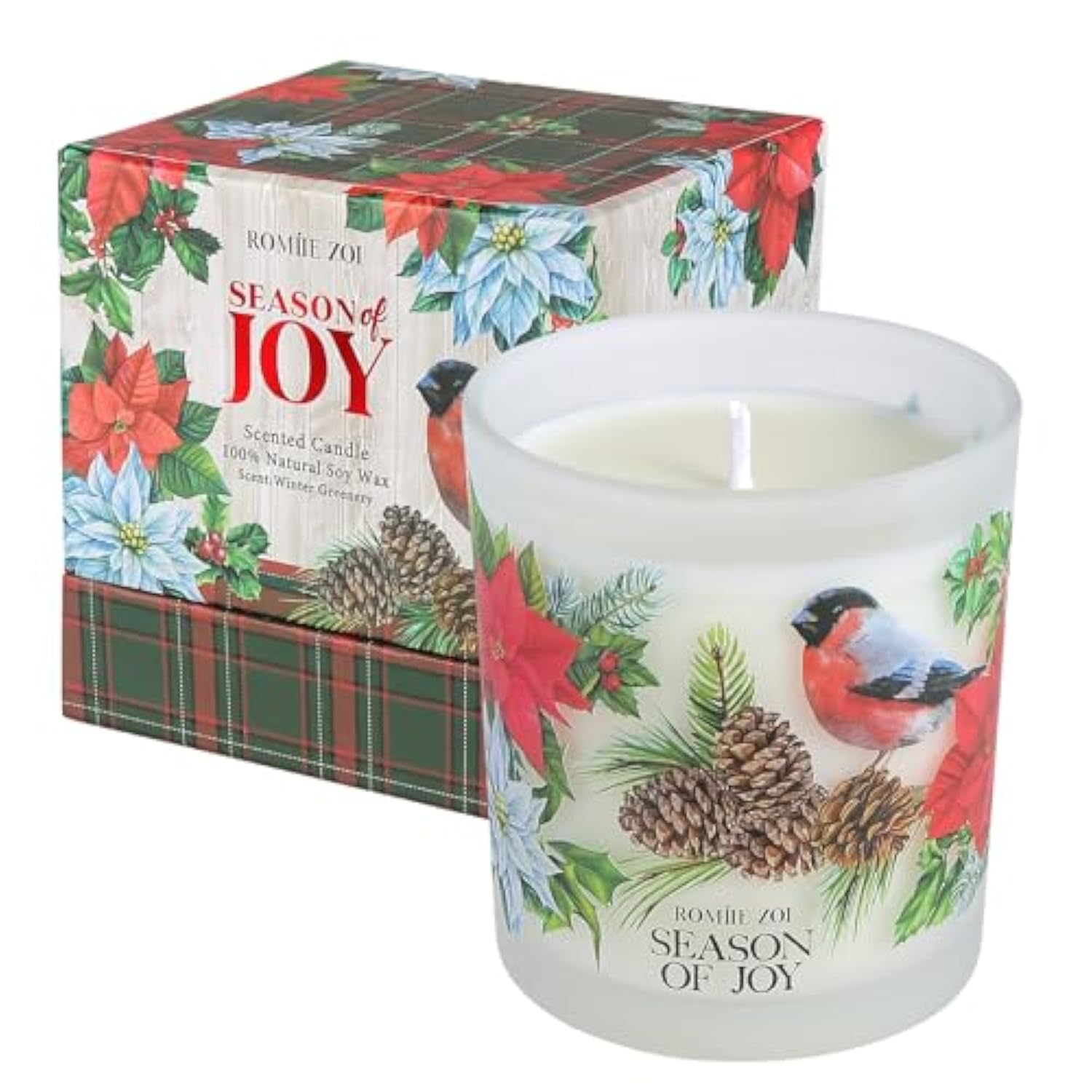 Christmas Scented Jar Candle - 6Oz Soy Wax Candle - Season Of Joy Infused With Winter Greenery Aroma - With Beautiful Keepsake Box Special For Christmas/Holiday Gifts