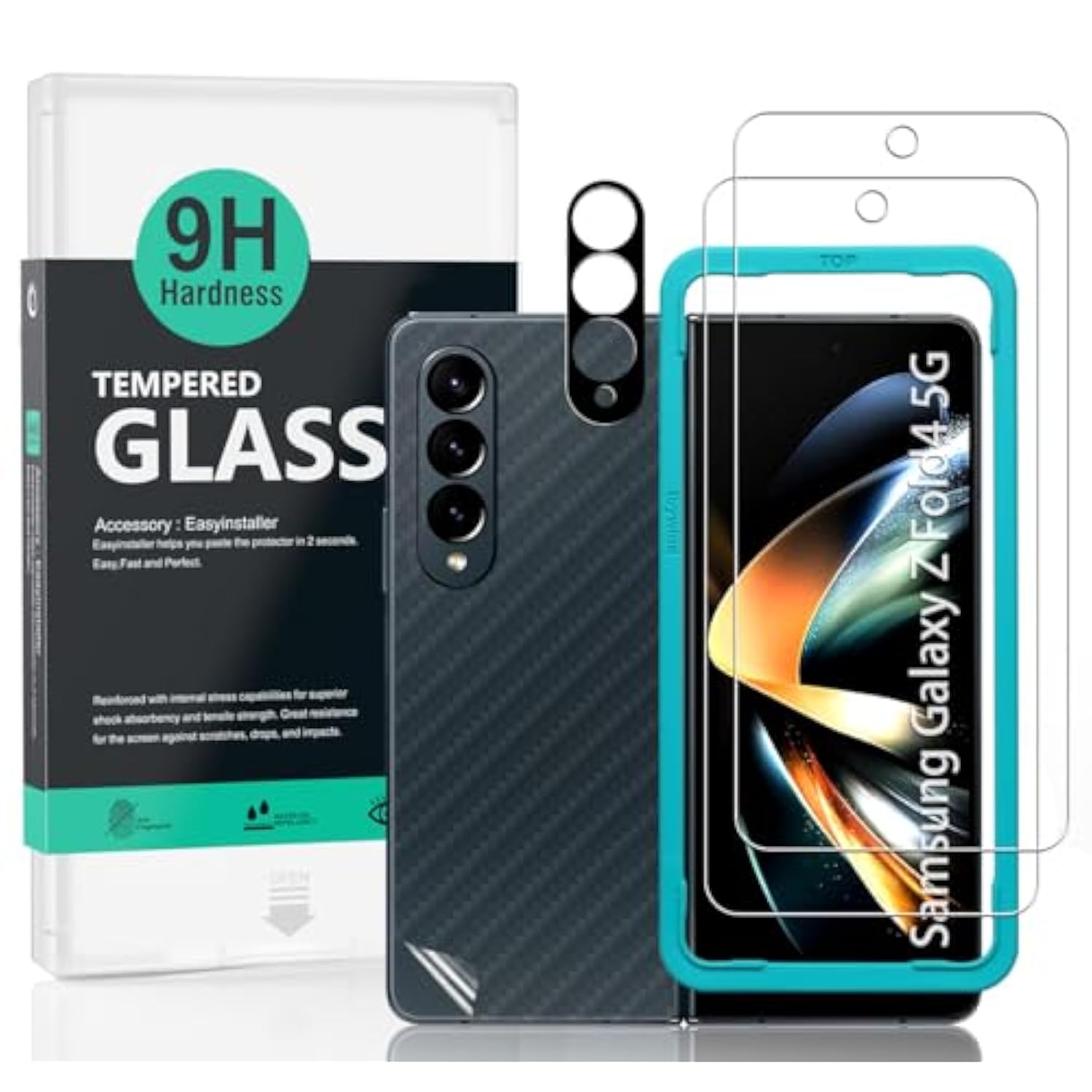 Screen Protector For Samsung Galaxy Z Fold4 5G(6.2") 2 Pack+1 Pack Camera Len Protector+1 Back Film,9H Tempered Glass,Hd,Scratch Resistant,Bubble Free,Easy Install