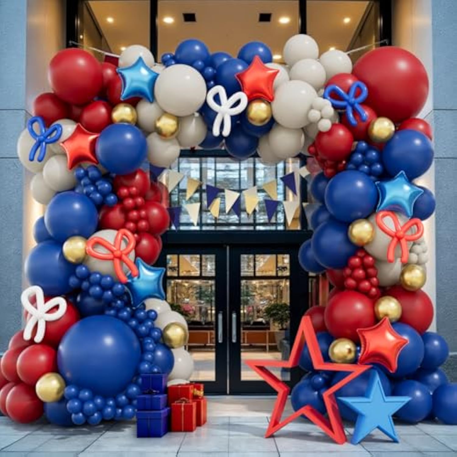 Patriotic Balloon Garland Kit – Red, White, Blue & Gold with Stars for Party Decor