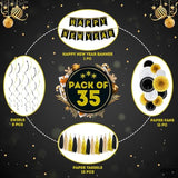 35 Pc 2026 Happy New Year Party Set with 10 Ft Banner Fans Swirls and Tassels