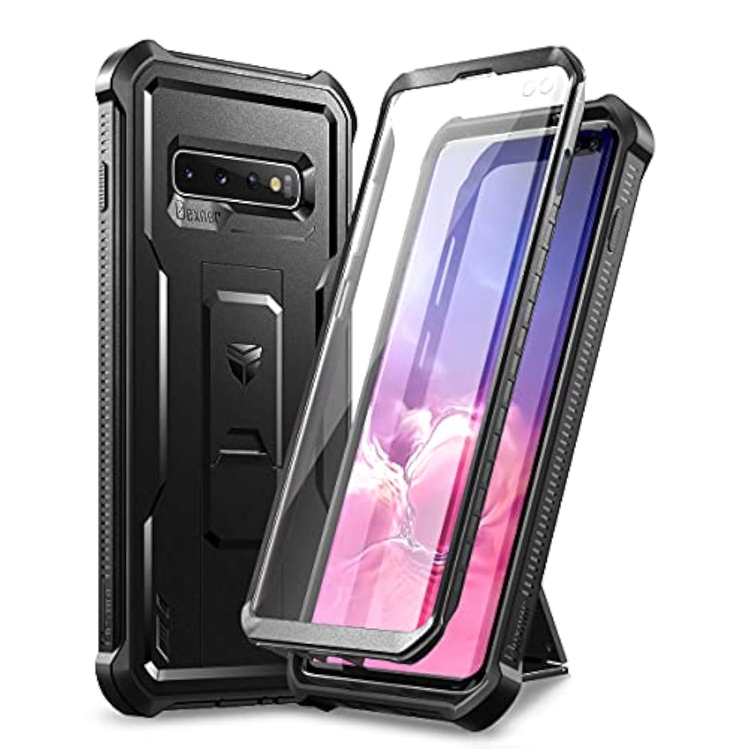 For Samsung Galaxy S10+ Plus Case, [Built In Screen Protector And Kickstand] Heavy Duty Grade Protection Shockproof Protective Cover For Samsung Galaxy S10 Plus Black