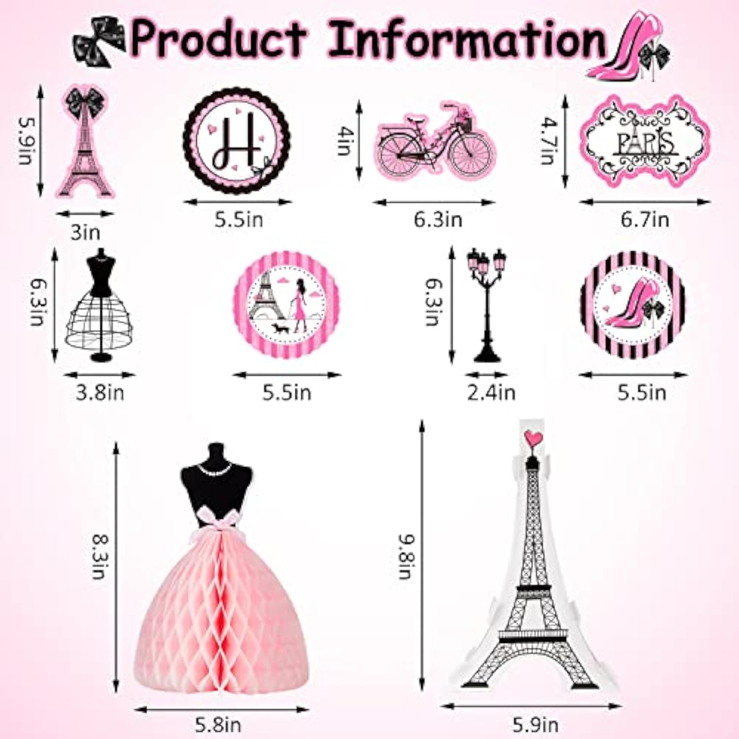 Paris Birthday Party Decorations Set, Eiffel Tower Themed Decoration For Oh La La Baby Shower, Paris Banner Honeycomb Centerpiece Cutout Hanging Swirl Decoration For Theme Party Supplies