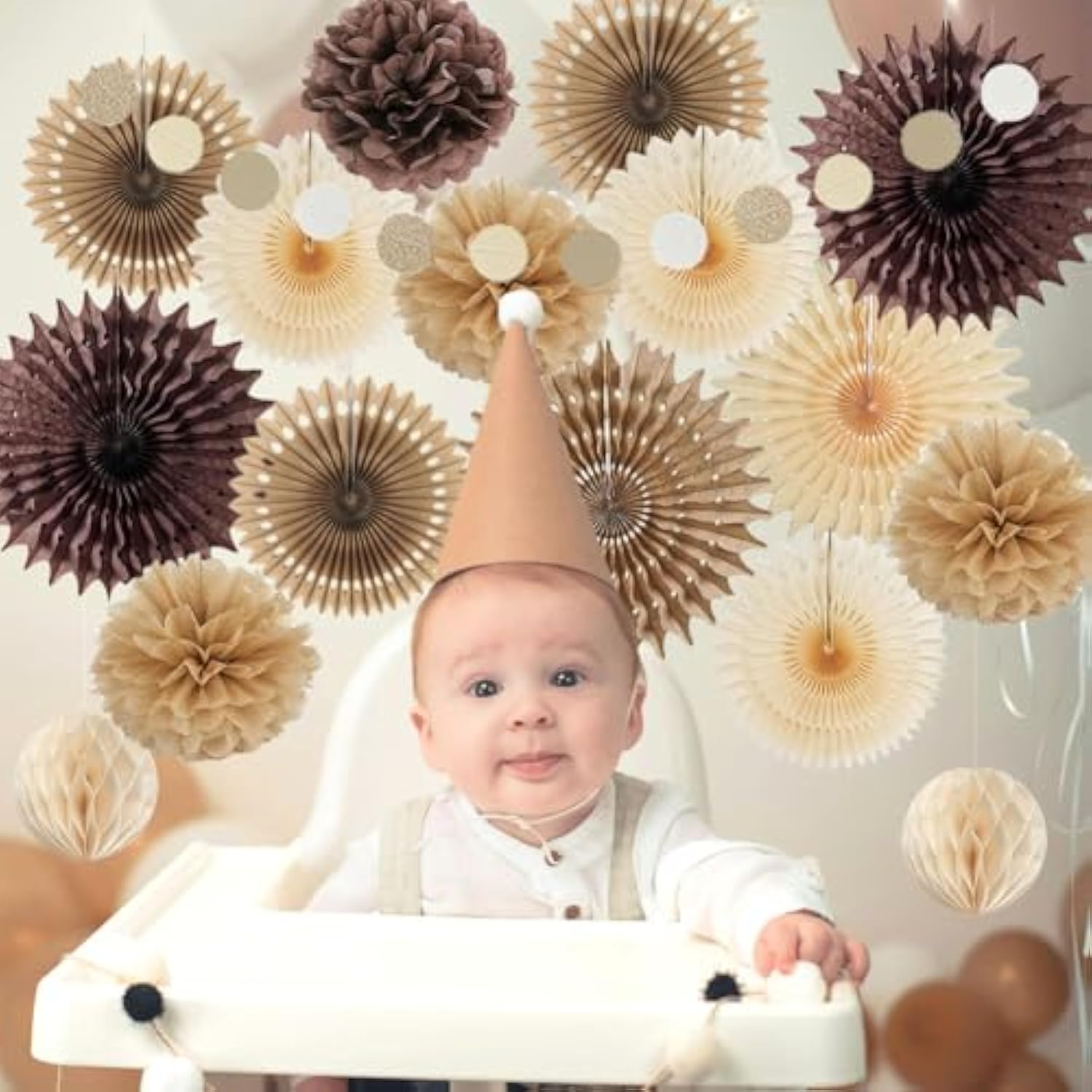 Brown Party Decorations Brown And Beige Paper Fans Party Decorations Neutral Party Decorations Honeycomb Balls Beige Rustic Birthday Wedding Boho Baby Shower Brown Engagement Party Decorations