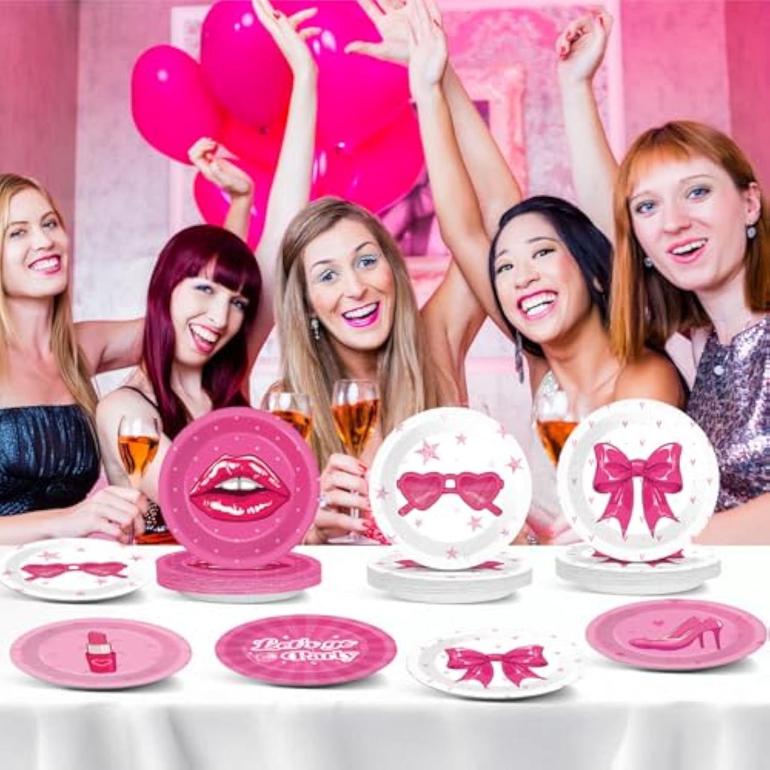 60Pcs 7 Inch Hot Pink Paper Plates Pink Princess Party Supplies Let'S Go Party Birthday Decorations Hot Girls Disposable Tableware Dessert Plates For Girls Women Birthday Bachelorette Bridal Shower