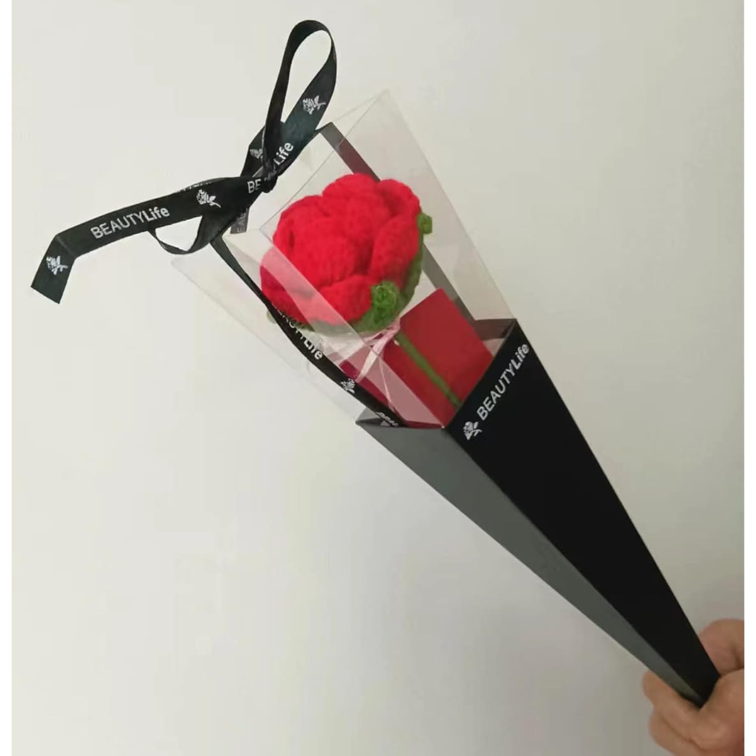 1 Pcs(Handmade Finished Roses) Knitting Crochet Flower Roses, Handmade Rose, Home Decor Romantic Valentine'S Day Gifts For Female Romantic Gift (Red Roses, With Gift Box And Card)