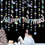 Star Moon Circle Dot Garland Party Decoration Kit, Holographic Party Decorations Hanging Stars Streamer Backdrop Crescent Garlands Happy Birthday Banner Backdrop For Baby Shower Birthday Wedding