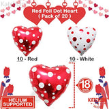 , White And Red Mylar Valentine Balloons - Pack Of 20, Polka Dot Red H