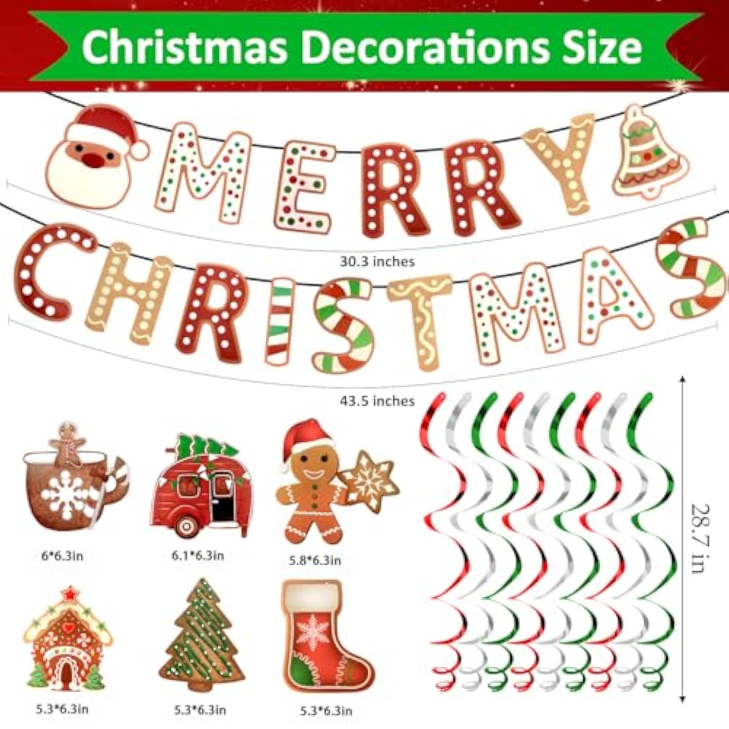 Gingerbread Party Decorations Gingerbread Merry Christmas Banner Gingerbread Theme Christmas Decorations Pre-Assembled Ginger Bread Christmas Decor Christmas Holiday Party Supplies Home Office Fireplace Decoration