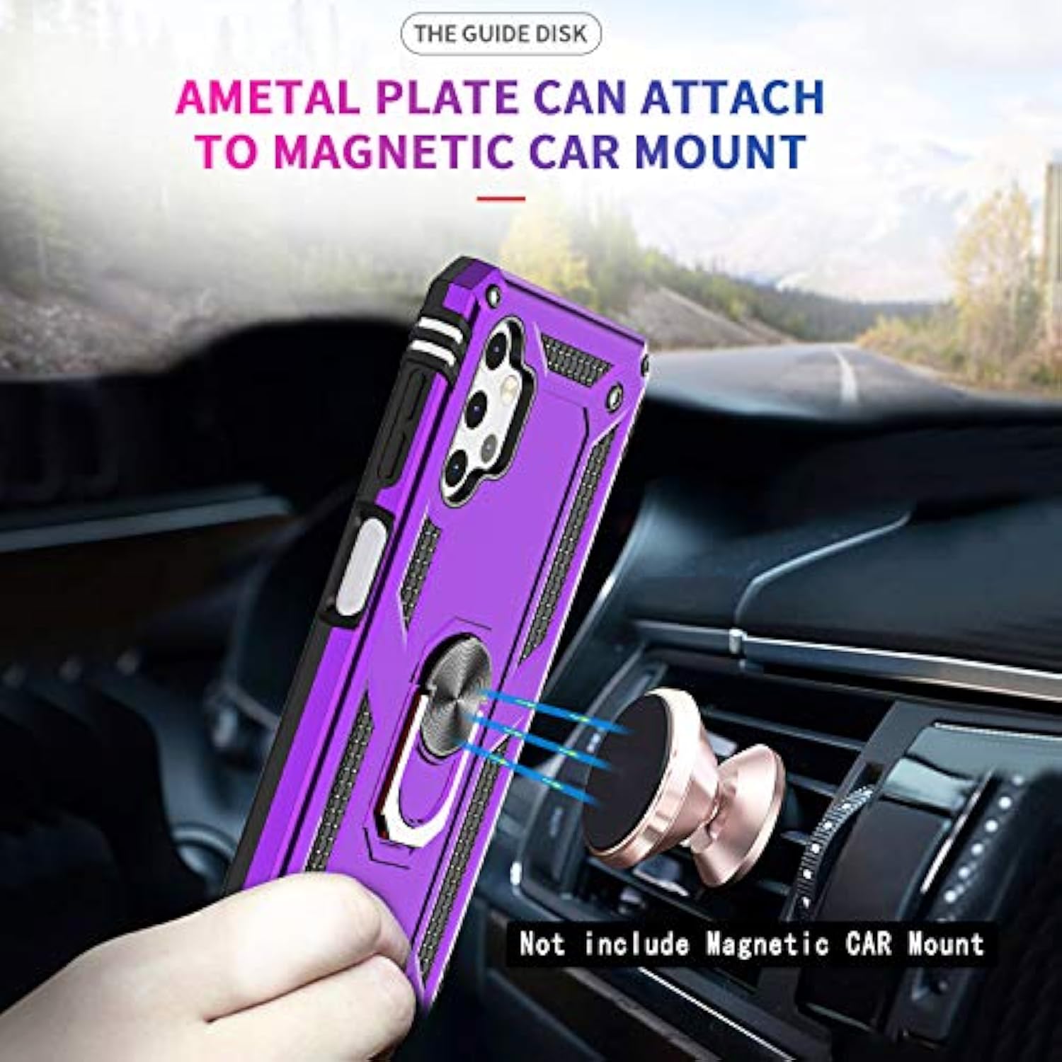 Phone Case For Samsung Galaxy A32 5G, Samsung A32 Case With [2 Pack] Tempered Glass Screen Protectors, [-Grade] Ring Holder Kickstand Case For Samsung A32 5G (Not Fit 4G), Purple
