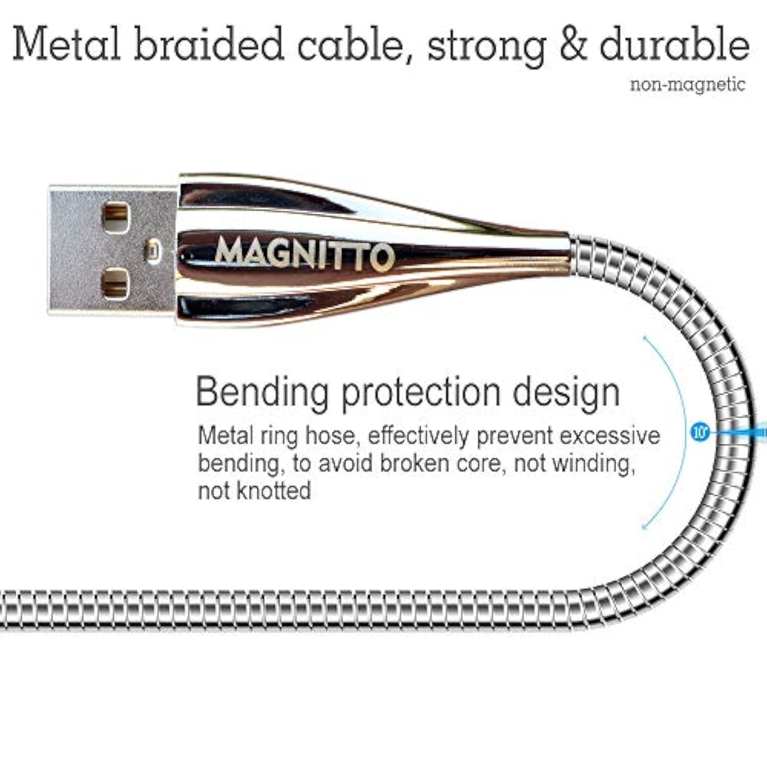 Metal Braided Usb Fast Charging Cable, Stainless Steel, Strong Durable Wire, Tangle Free, Heavy Duty, Chew Proof, Usb2.0 Cables Sync Charger Cords - 6Ft 2Pack
