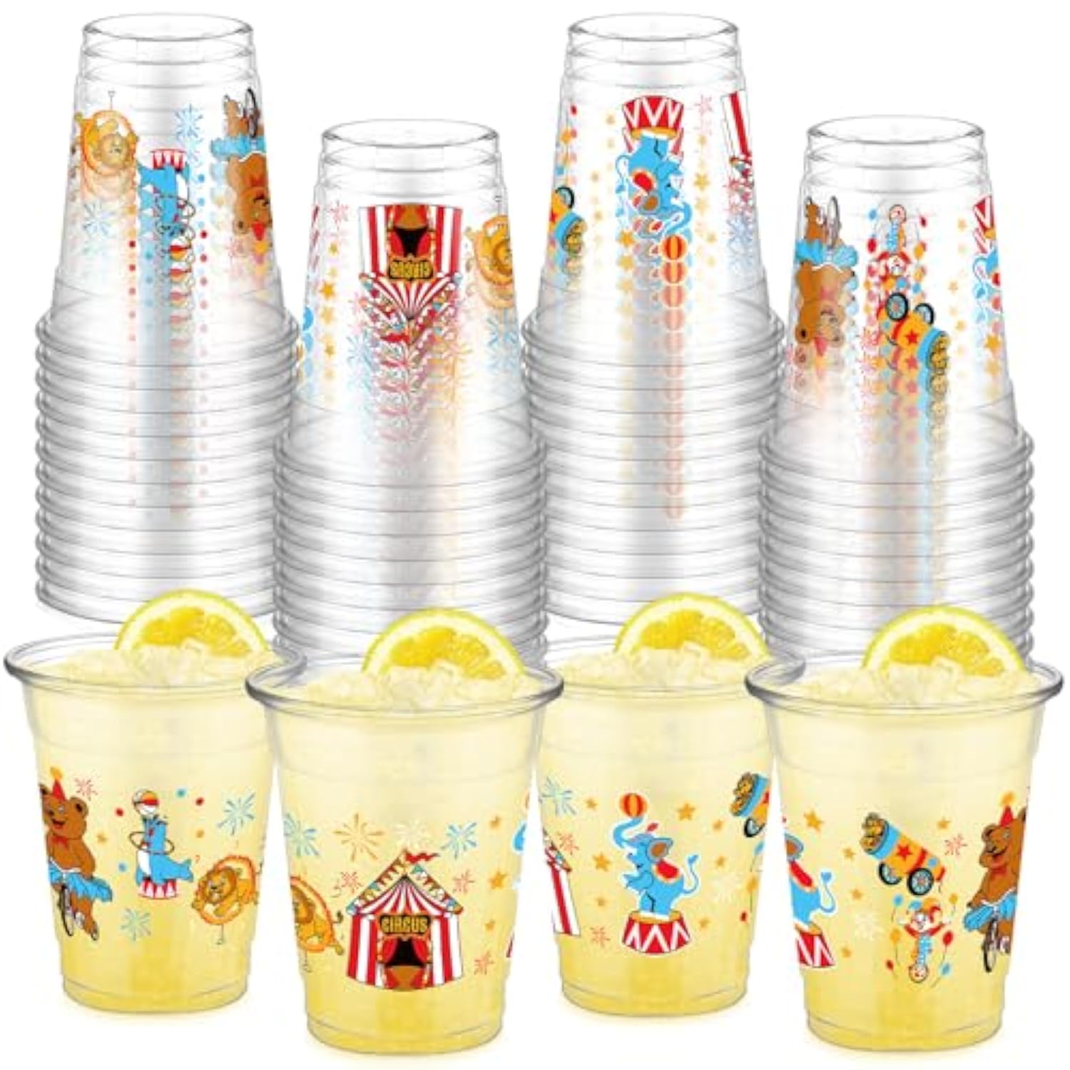50 Pcs Circus Cups 12 Oz Plastic Circus Birthday Cups Clear Circus Disposable Cups Circus Theme Drinking Cups For Home Party Circus Theme Birthday Baby Shower Supplies Decoration (Circus)