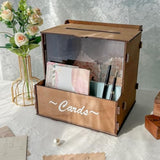 Brown Wedding Card Box With Flower Trough & Acrylic Board, Wooden Wedding Card Boxes For Reception, Money Gift Box For Honeymoon, Graduation, Baby Showers, Birthday Party Decorations