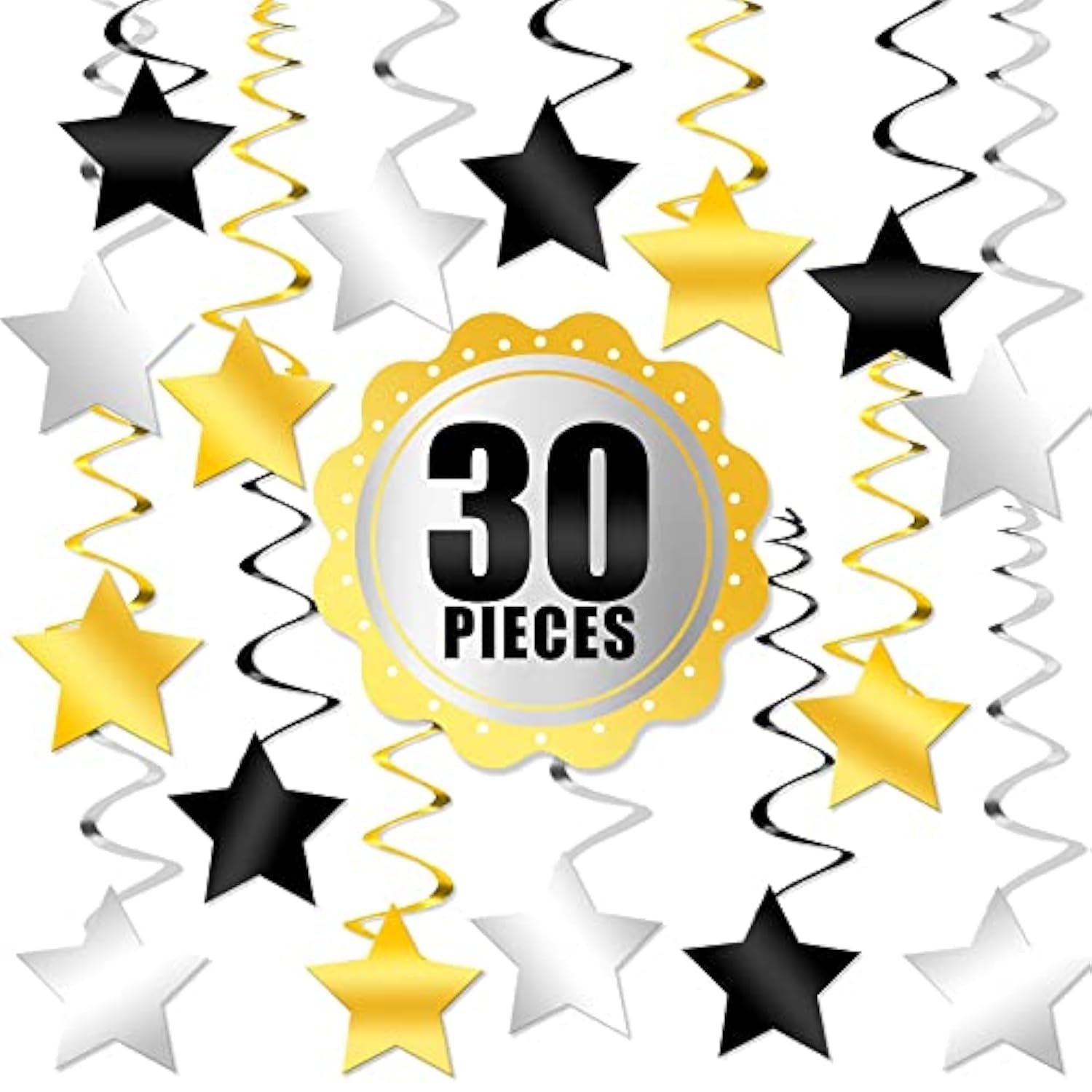 30pcs Black Gold Silver Star Hanging Swirls 2026 Party Decorations