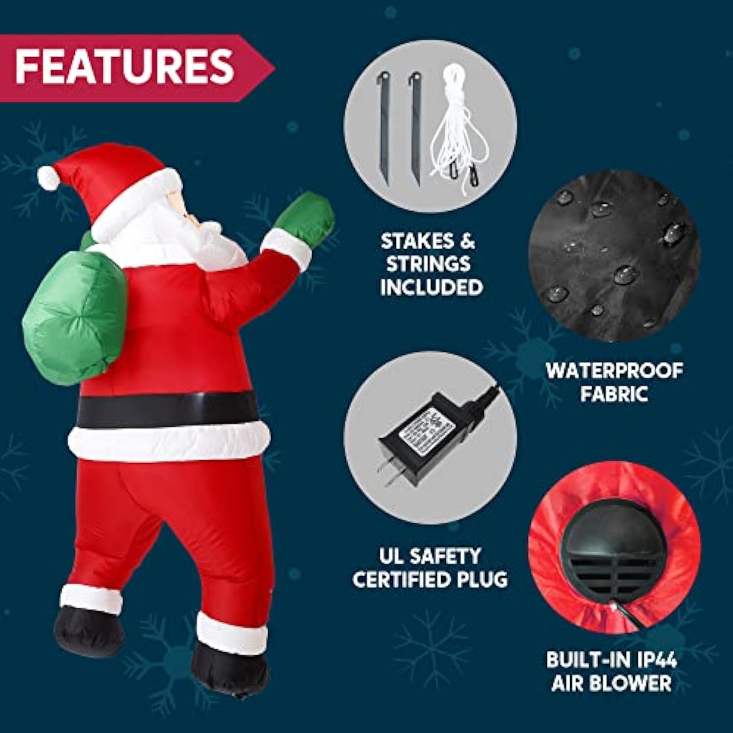 5.5 Ft Tall Christmas Inflatables Outdoor Decorations Hanging Santa With Gift Bag, Christmas Blow Up Climbing Santa Yard