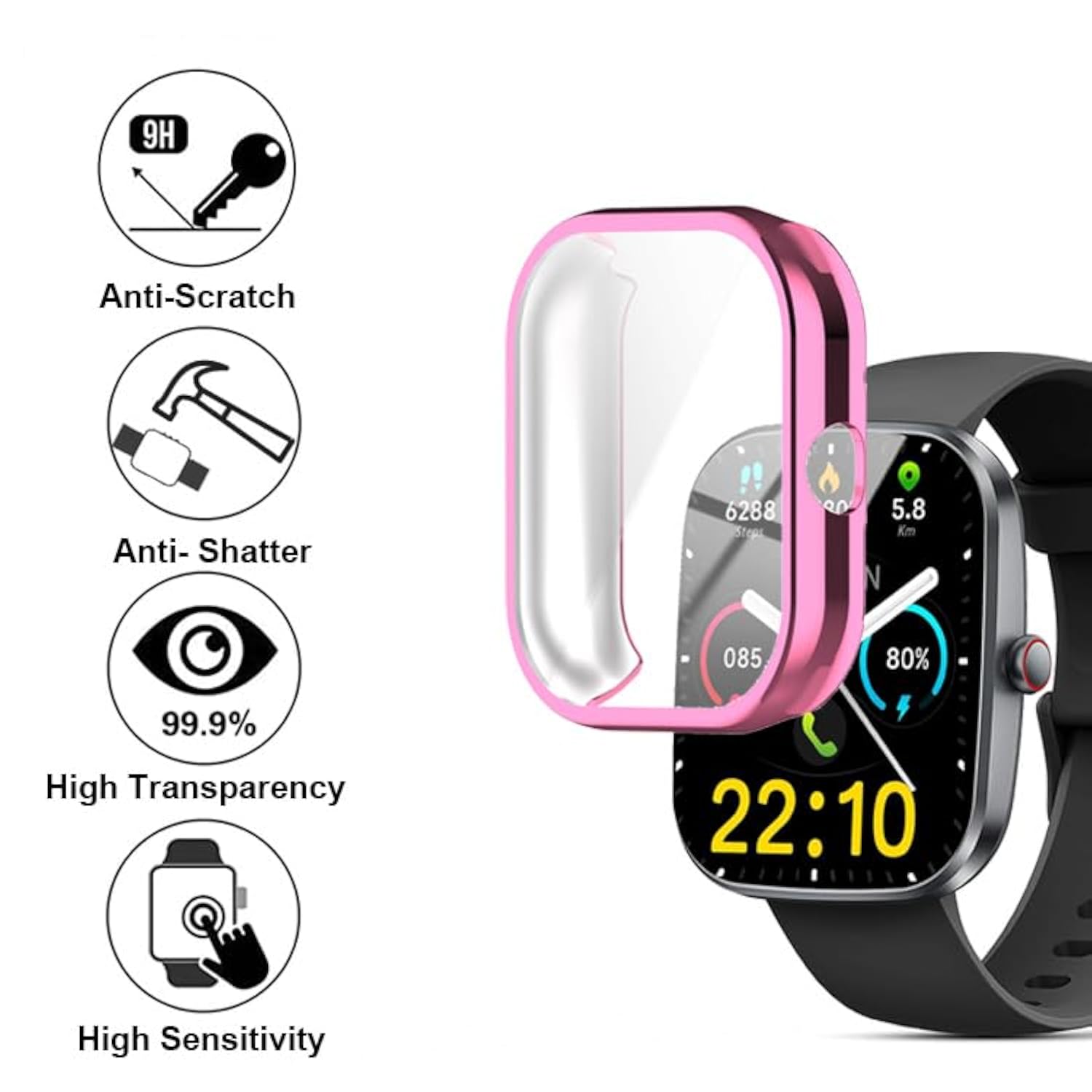 Watch Cases Compatible With Soudorv Kuizil T70 1.91” Smart Watch, Tpu Case With Screen Protector, Protecting Watch Body & Screen (Pink)