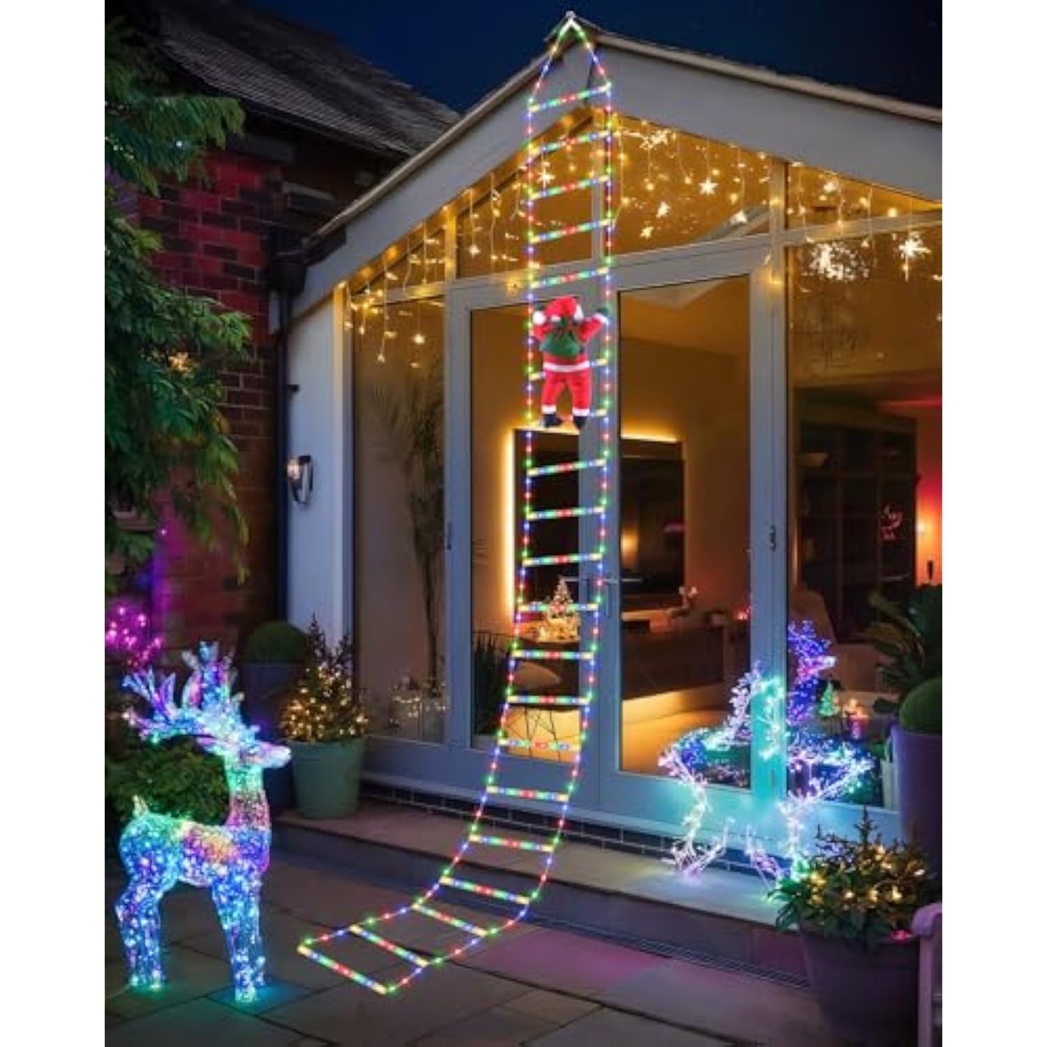 338 Led Christmas Lights Indoor Outdoor Decorations, 10Ft Christmas Decorative Ladder Lights With Santa Claus 8 Modes Wa
