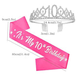 10Th Birthday Decorations For Girls - Hot Pink Glitter Double Digits Sash & Crown, Hot Pink Number 10 & Star Foil Balloons, Happy Birthday Latex Balloons For 10 Year Old Girl Party Decorations