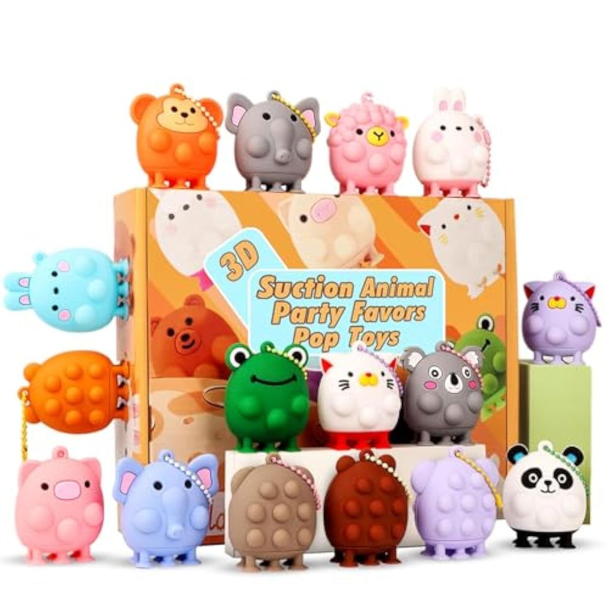 12 Pcs Party Favors For Kids,3D Animal Pop Toys,Goodie Bags Stuffers For Kids,Pinata Stuffers Carnival Prizes,Fidget Toys Bulk,Prize For Classroom,Suction Toys For Toddlers