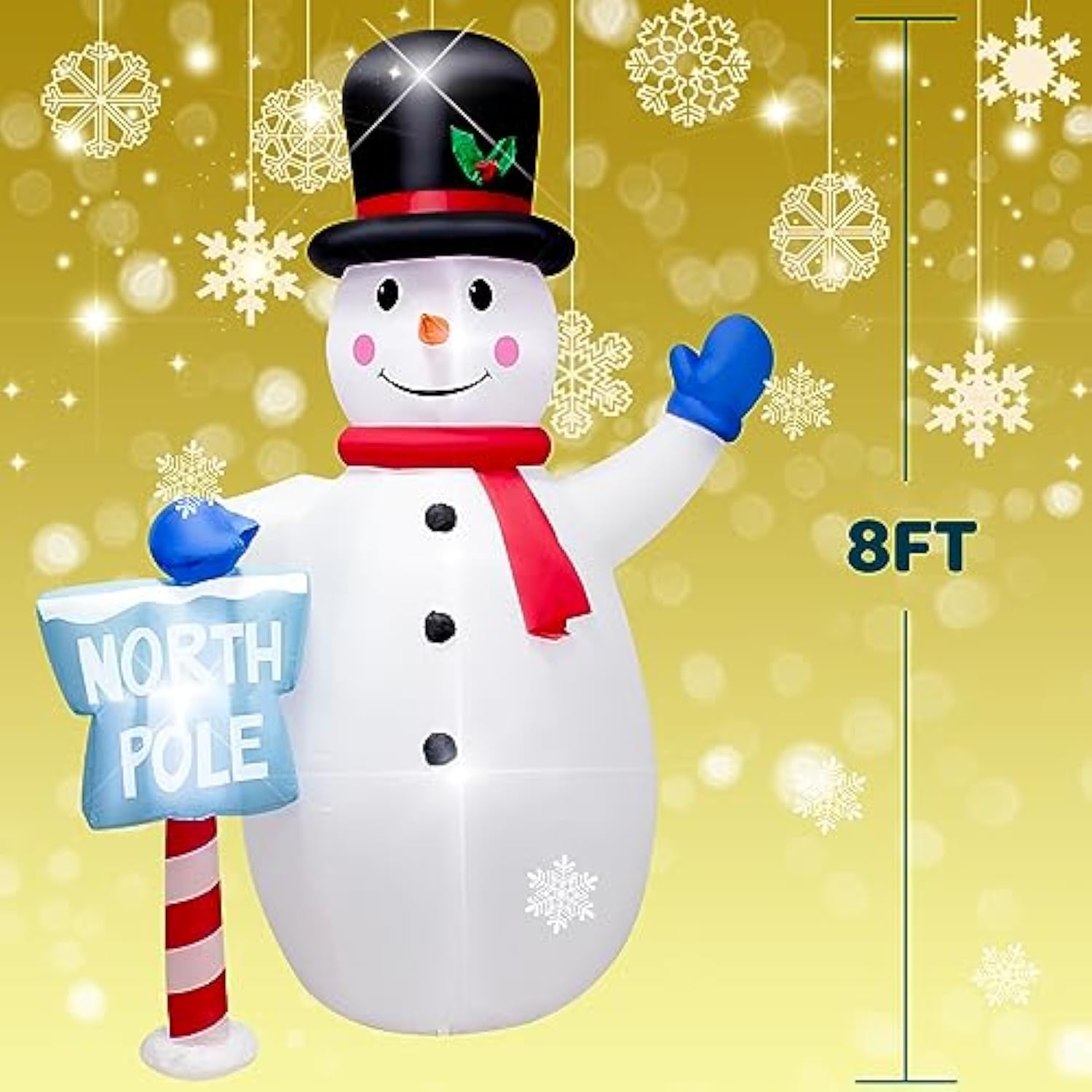 8 Foot Christmas Inflatable Snowman With North Pole Sign Led Lights Decoration?Giant Christmas White Snowmen & Street Si