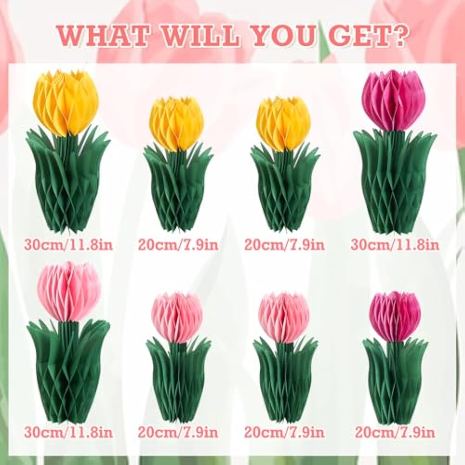 8Pcs Flower Party Decorations Tulips Honeycomb Centerpieces 3D Tulips Centerpieces For Tables Pink White Table Toppers Birthday Boho Wedding Party Decorations Girl Baby Shower (Tulips-02)