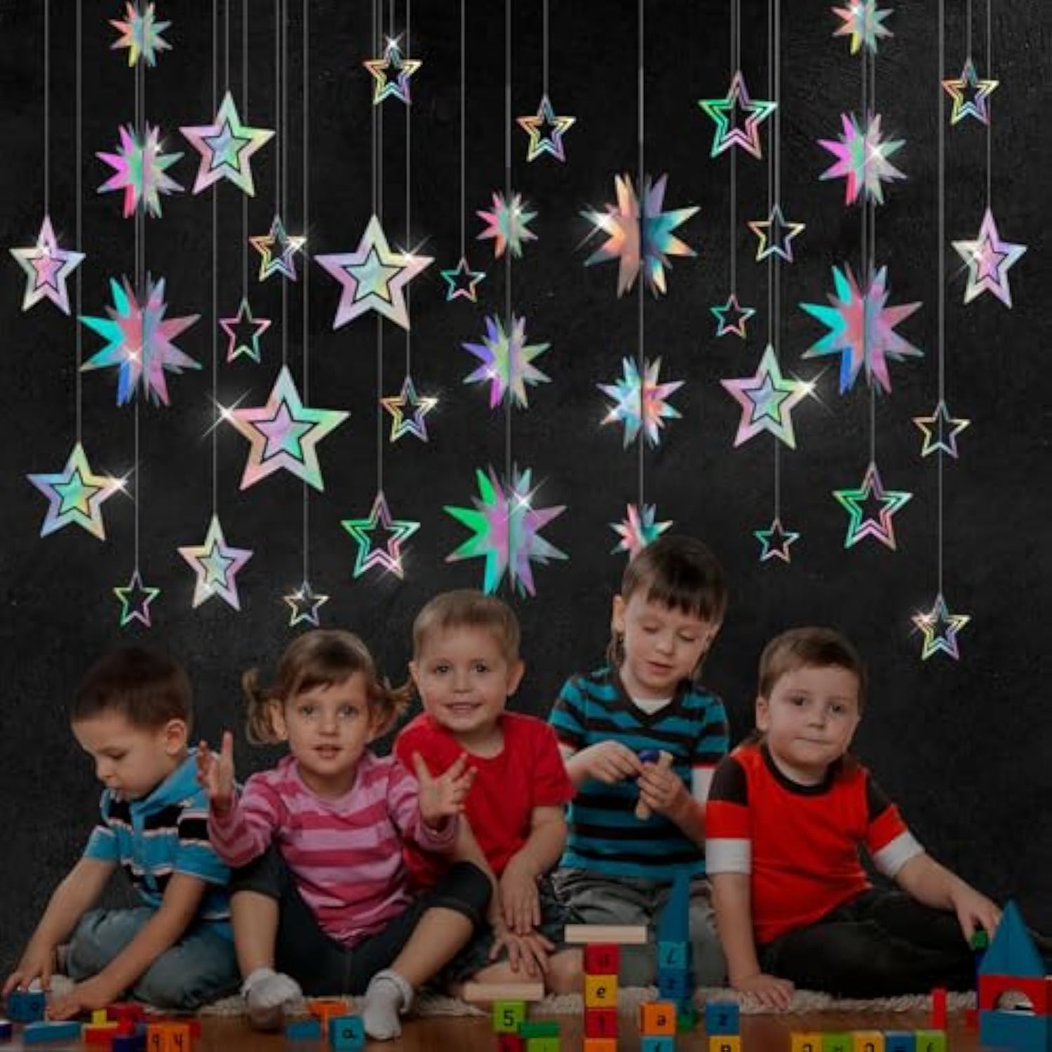 Star Garland Decorations Kit, Holographic Twinkle Little Stars Garlands, Glitter 3D Star Hanging Streamer Backdrop Banner For Birthday, Baby Shower, Graduation, Wedding, Ramadan, Eid