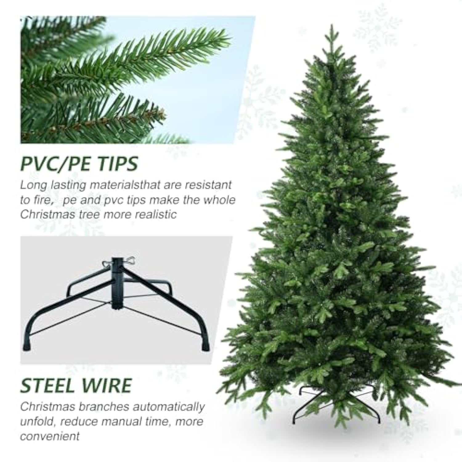 7 Ft Artificial Christmas Tree With 1971 Pe&Pvc Mixed Branch Tips, Unlit Hinged Premium Spruce Fake Xmas Trees, Green, Foldable Base