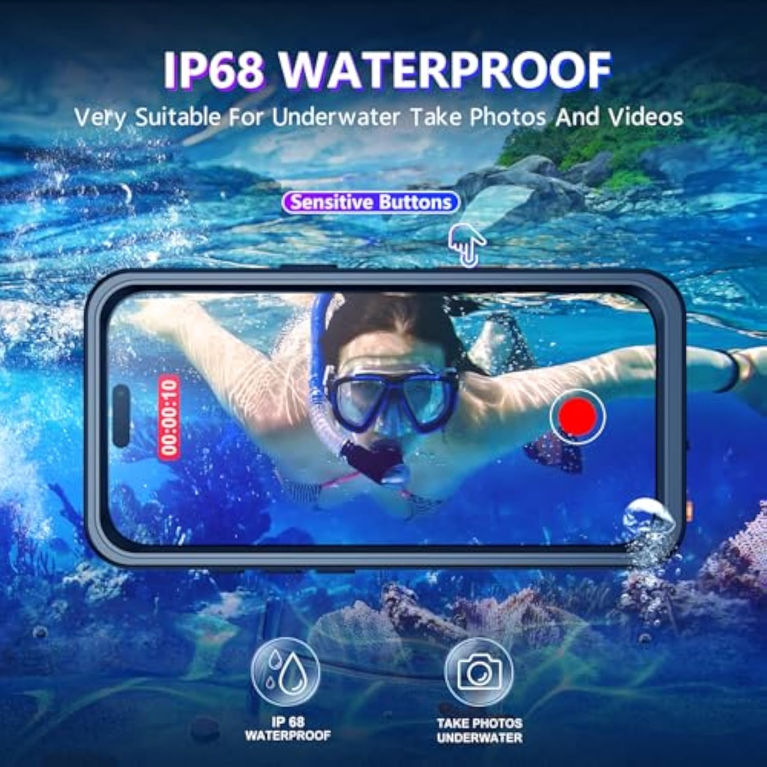 iPhone 16 Pro Waterproof Case, IP68, Built-in Screen & Camera Protector, 6.3"