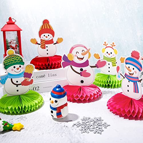 10 Pieces Snowman Honeycomb Centerpieces Winter Theme Table Decorations Snowflake Birthday Table Centerpieces Table Topper for Kids Winter Party Christmas Holidays Supplies