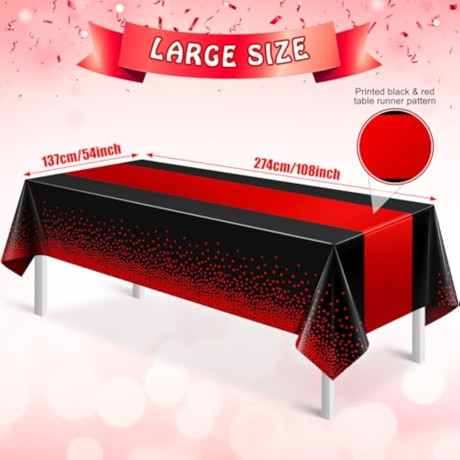 3-Pack Black Red Tablecloths 54x108 Inch Disposable Party Table Covers