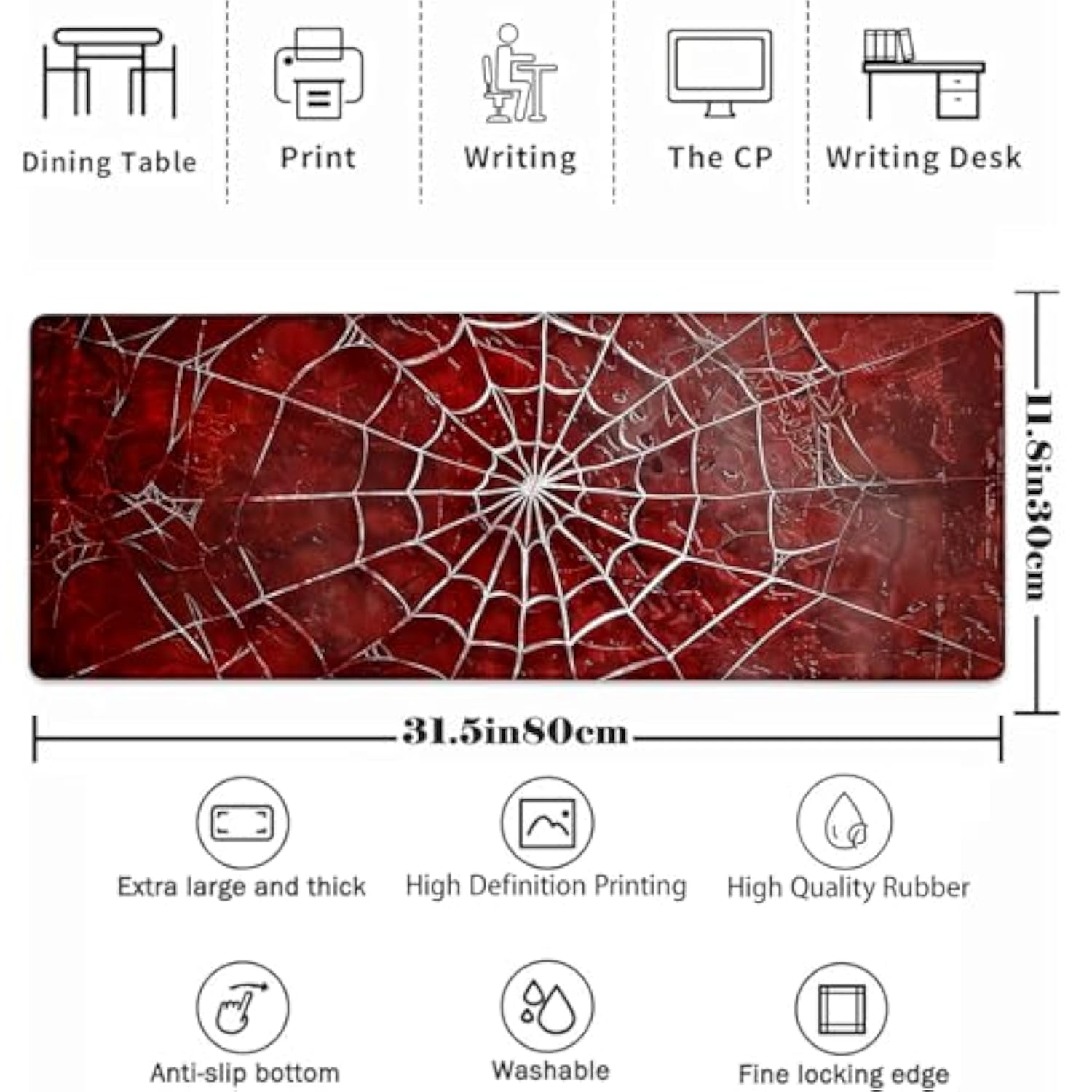 Mouse Pad?Spider Gaming Keyboard Mat?Web Red Laptop Computer Protector With Non-Slip Rubber Base?Large Extended Mousepads Gifts For Desk Office Home?Deskmat Decor 31.5" X 11.8"