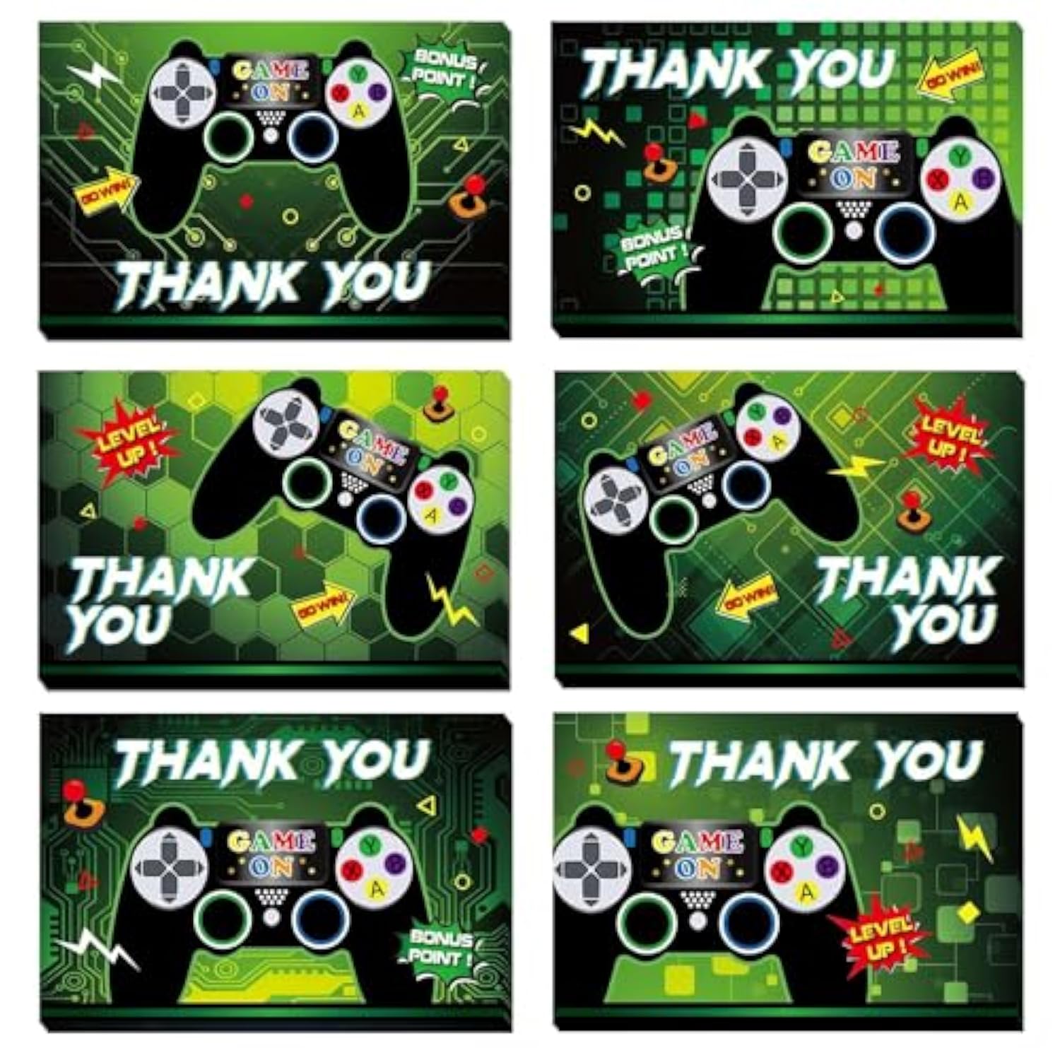 Video Game Thank You Cards - 24 Pcs Game Thank You Cards With Envelopes Stickers For Gamer Birthday Party Decorations Fill In Blank Notes For Kids Boys Birthday Baby Shower 4'' X 6''